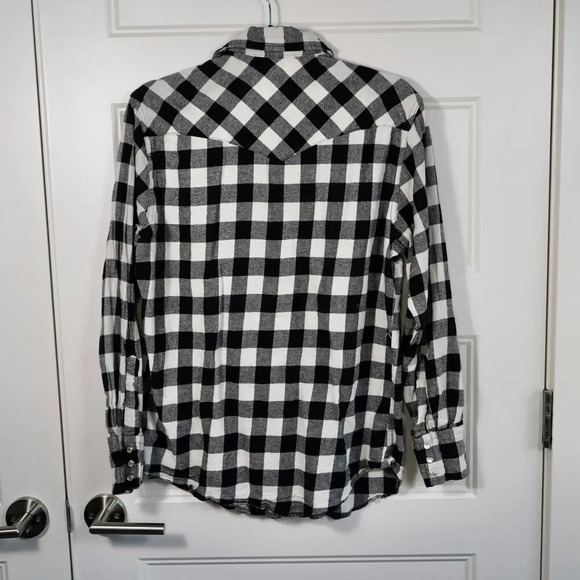 Vintage Wrangler Flannel Button Up Shirt Men's M Long Sleeve Pearl Snap Black - Picture 6 of 7